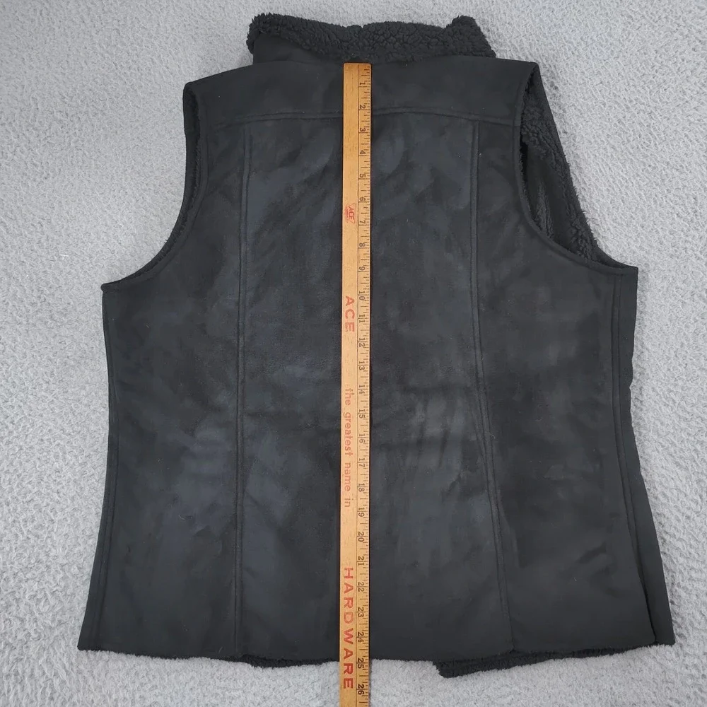 Bit & Bridle Vest Womens Large Black Faux Suede Leather Sherpa Collar Open Front